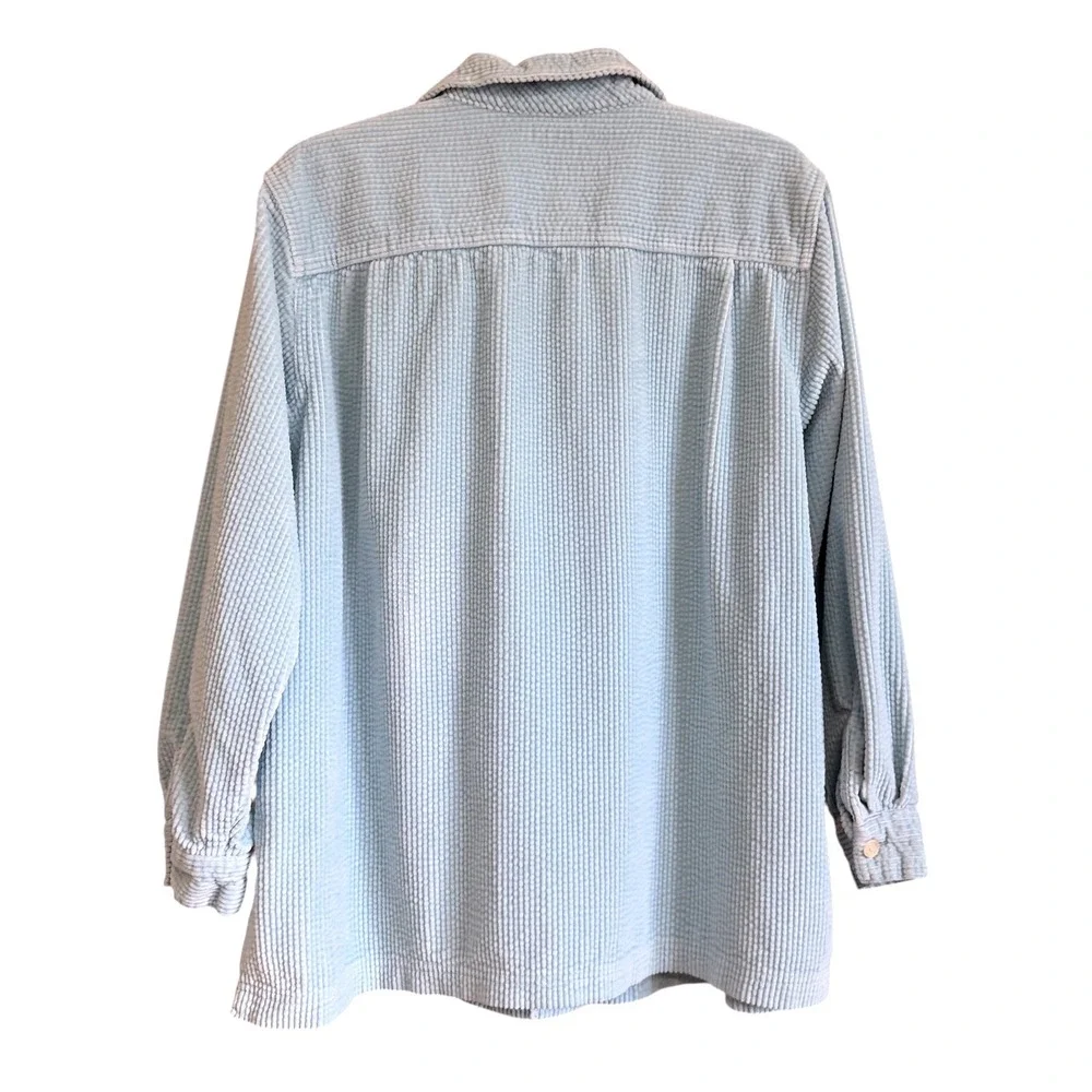 LL Bean Womens Large Light Blue wide wale Corduroy Button Down Shirt Cotton - Picture 2 of 9